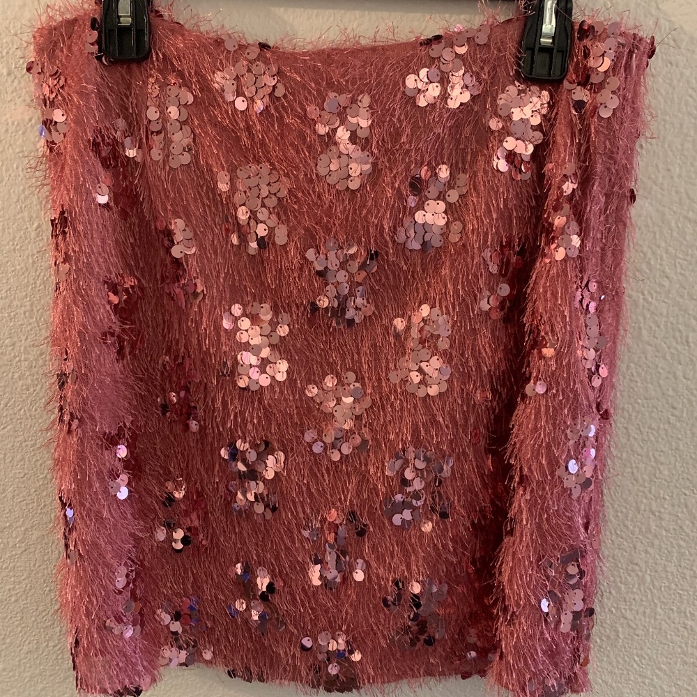 NWT Lulu’s Made From Magic Rose Pink Fringe Sequin Mini Skirt